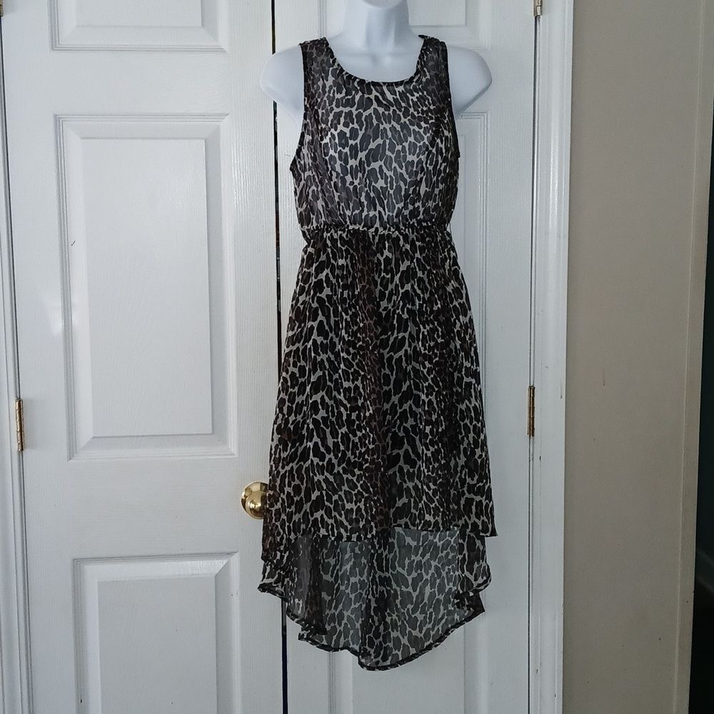 Annabelle black cream tan animal print sleeveless  high low dress Sz S